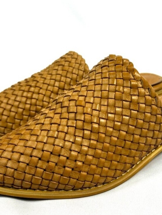 Mi.iM Shoes - Mi.iM Woven Mule Pointed Toe Slip On Tan Low Block Heel 7.5